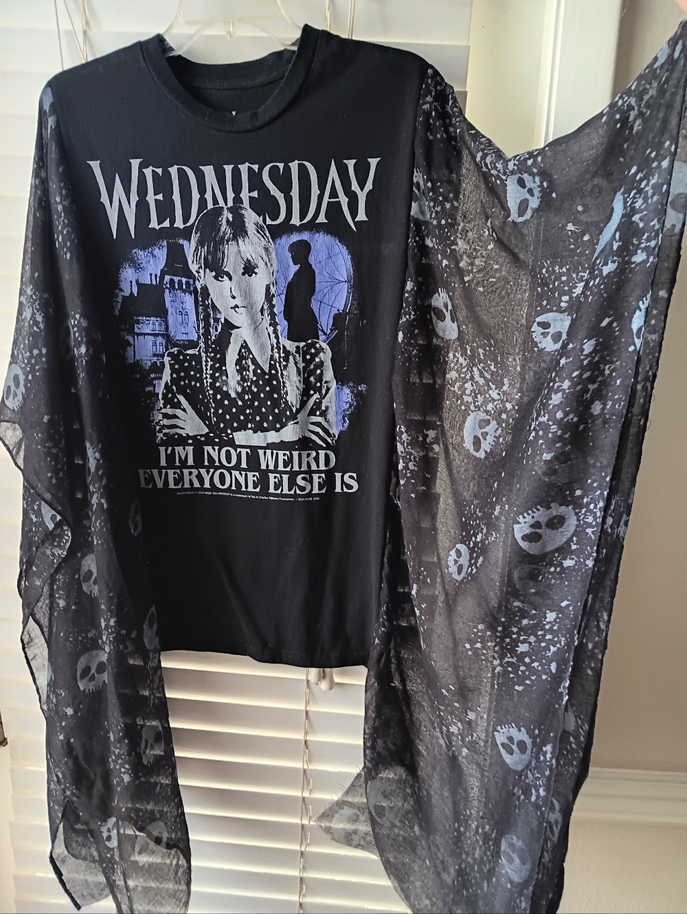 Upcycled Wednesday Graphic Tshirt Poncho - Picture 8 of 12